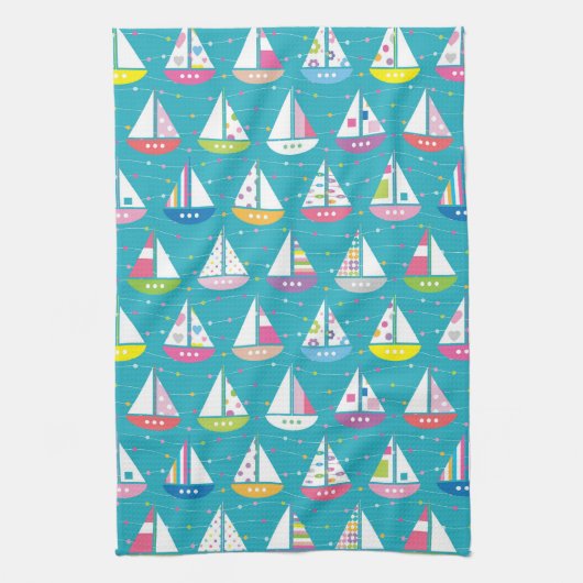 Pastel-Sailboat-Muster Handtuch (Vertikal)