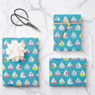 Pastel Sailboat Pattern Geschenkpapier Set