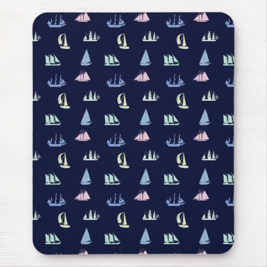 Pastel Sailboat Pattern in Midnight Blue Mousepad (Vorne)