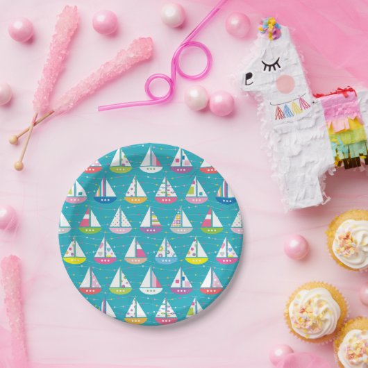 Pastel Sailboat Pattern Pappteller (Party)