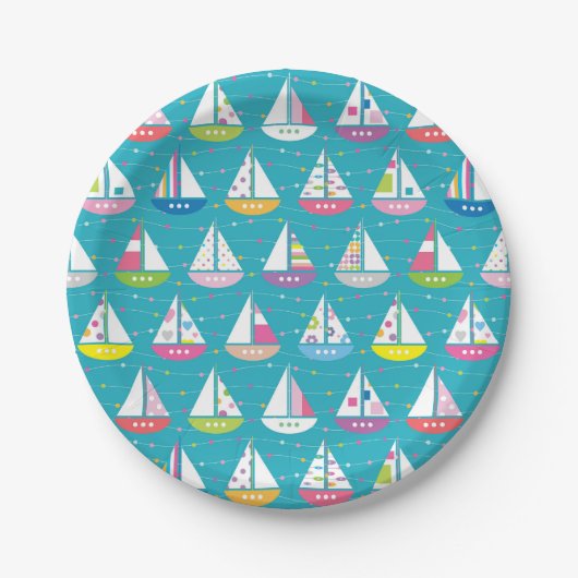 Pastel Sailboat Pattern Pappteller (Vorderseite)