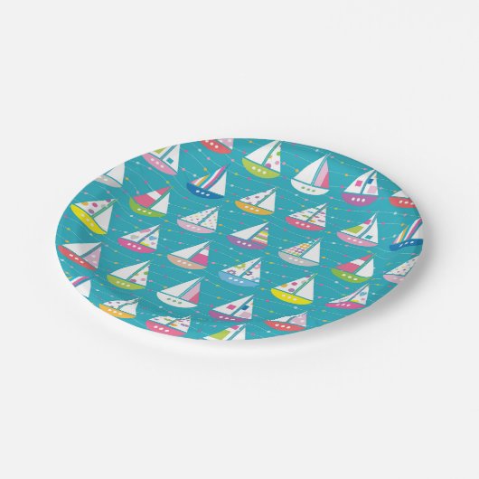 Pastel Sailboat Pattern Pappteller (Schrägansicht)