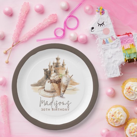 Pastel Sand Elegant Beach Party Personalisiert Pappteller (Party)