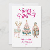 Pastel Santa and Reindeer Christmas Feiertagskarte (Vorderseite)