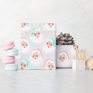 Pastel Santa Claus Faces Vintage Weihnachten Geschenkpapier