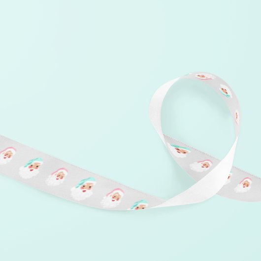 Pastel Santa Claus Faces Vintage Weihnachten Satinband