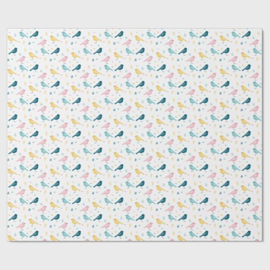 Pastel Scandi Birds Pattern Custom Name Nursery Geschenkpapier (Flach)