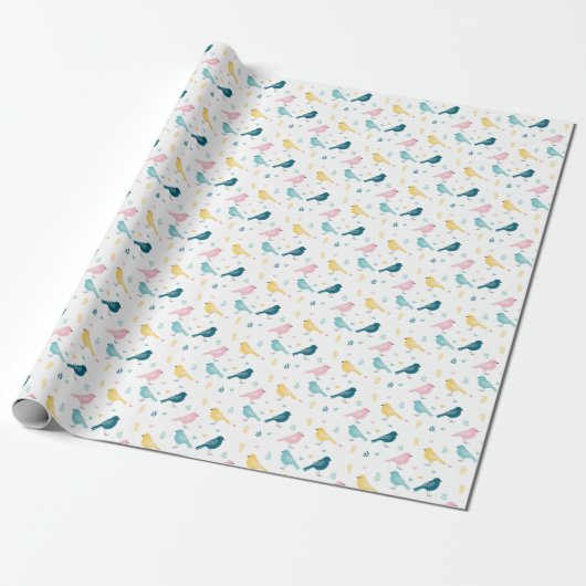 Pastel Scandi Birds Pattern Custom Name Nursery Geschenkpapier (Ungerollt)