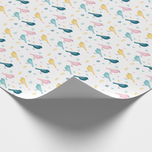 Pastel Scandi Birds Pattern Custom Name Nursery Geschenkpapier (Ecke)