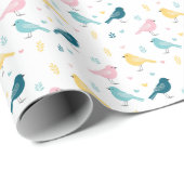 Pastel Scandi Birds Pattern Custom Name Nursery Geschenkpapier (Rolleneckpunkt)