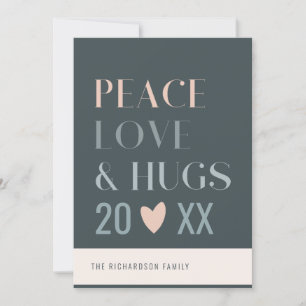 Pastel Scandi Blush Gray Peace Liebe & Hugs 2023 Feiertagskarte