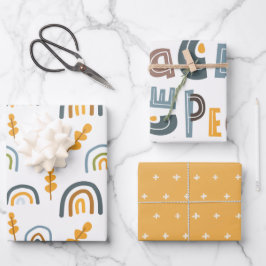 Pastel Scandi Rainbow Tree Text Weihnachten Geschenkpapier Set