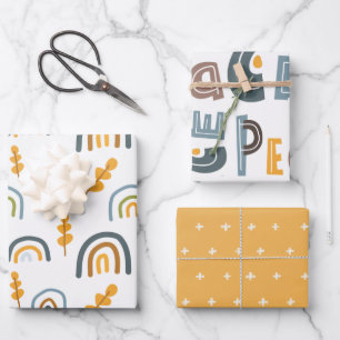 Pastel Scandi Rainbow Tree Text Weihnachten Geschenkpapier Set