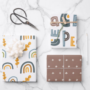 Pastel Scandi Rainbow Tree Text Weihnachten Geschenkpapier Set