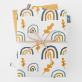 Pastel Scandi Yellow Grau Text Freude Weihnachten Geschenkpapier Set (Beispiel)