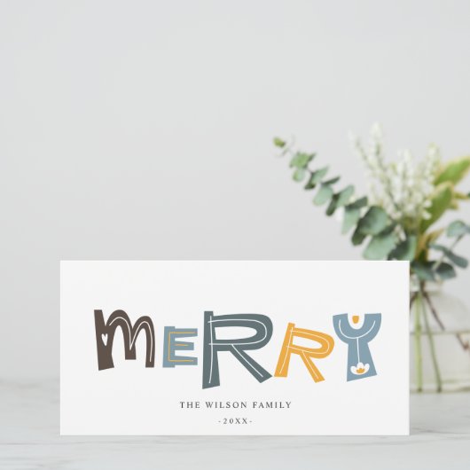 Pastel Scandi Yellow Gray Text Frohe Weihnachten (Stehend Vorderseite)
