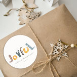 Pastel Scandi Yellow Grey Text Joyful Christmas Runder Aufkleber<br><div class="desc">If you need any further customisation please feel free to message me on yellowfebstudio@gmail.com.</div>