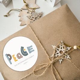 Pastel Scandi Yellow Grey Text Peace Christmas Runder Aufkleber
