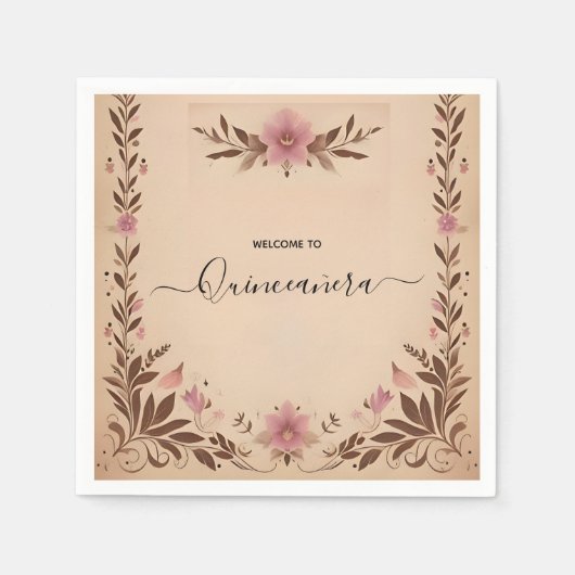 Pastel Schriftart Dusty Glam Rose Gold Quinceanera Serviette (Vorderseite)