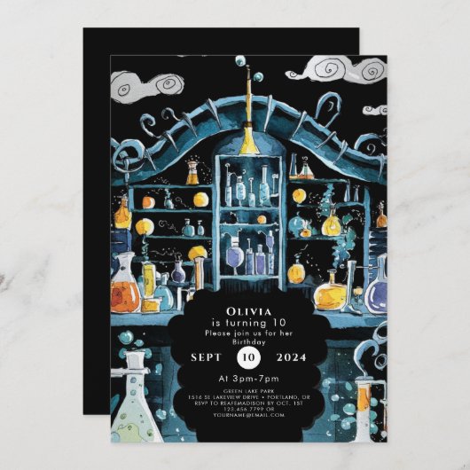 Pastel Science Experimental Scientist zum Geburtst Einladung (Vorne/Hinten)