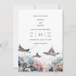 Pastel Sea Marine Life Coral Reef Beach Hochzeit Einladung