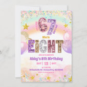 Pastel-Sequenzer-Glitter 67 Mädchen 8. Geburtstag Einladung (Vorderseite)