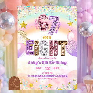 Pastel-Sequenzer-Glitter 67 Mädchen 8. Geburtstag Einladung