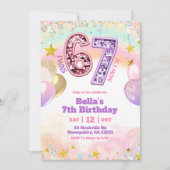 Pastel-Sequenzer-Glitter 67 Mädchen-Geburtstag Einladung (Vorderseite)