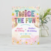 Pastel-Sequenzer-Glitter-Doppel-Geburtstag Einladung (Stehend Vorderseite)