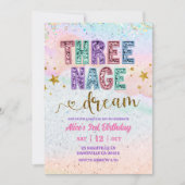 Pastel-Sequenzer-Glitter-Dreijährige-Traum-Geburts Einladung (Vorderseite)