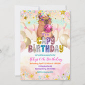 Pastel-Sequenzer-Glitzer-Capybara-Bowling-Geburtst Einladung (Vorderseite)