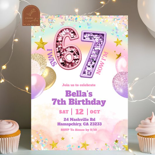Pastel Sequin Glitter 67 Girl Birthday  Einladung