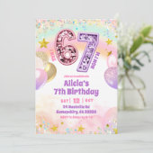 Pastel Sequin Glitter 67 Girl Birthday Einladung (Stehend Vorderseite)