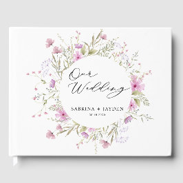 Pastel Shade Blush Pink Wild Floral Wedding Gästebuch