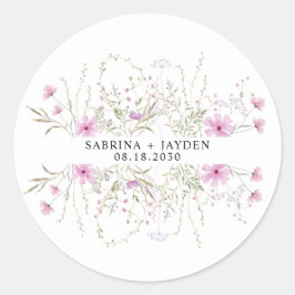 Pastel Shade Blush Pink Wild Floral Wedding Runder Aufkleber