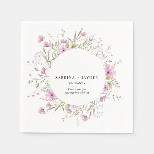 Pastel Shade Blush Pink Wild Floral Wedding Serviette (Vorderseite)