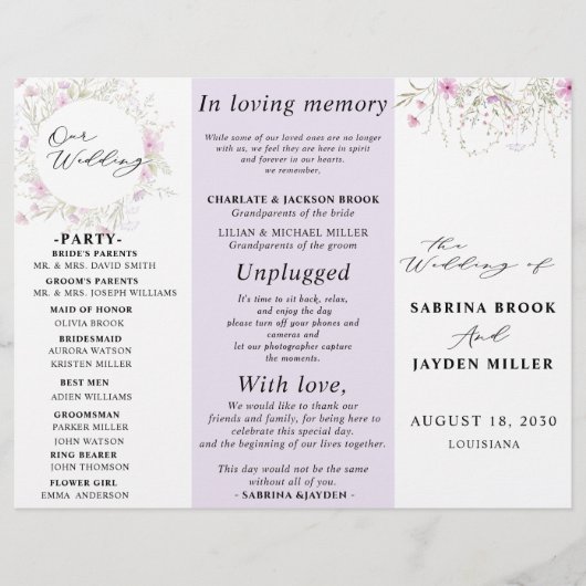 Pastel Shade Pink Wild Floral Wedding Program (Vorderseite)