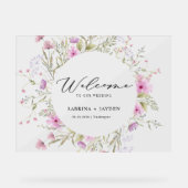 Pastel Shade Pink Wild Floral Wedding Willkommen Acrylschild (Vorderseite)