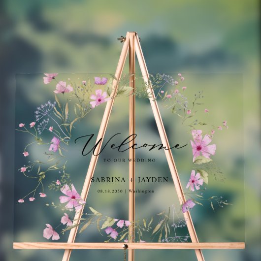 Pastel Shade Pink Wild Floral Wedding Willkommen Acrylschild (Neutral)