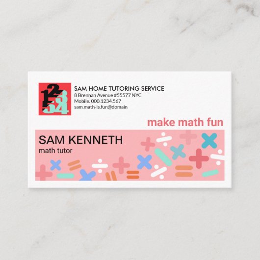 Pastel Shades Math Symbole Math Tutor Visitenkarte (Vorderseite)