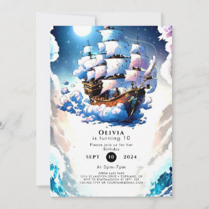 Pastel Ship Ahoy Pirate Geburtstag Einladung