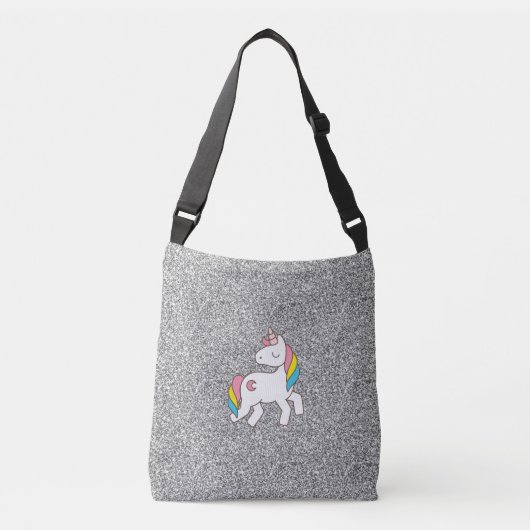 Pastel Silver Glitzer Unicorn Tragetaschen Mit Langen Trägern (Vorderseite)