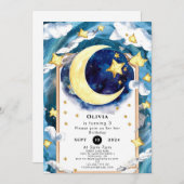 Pastel Simple Moon Birthday Einladung (Vorne/Hinten)