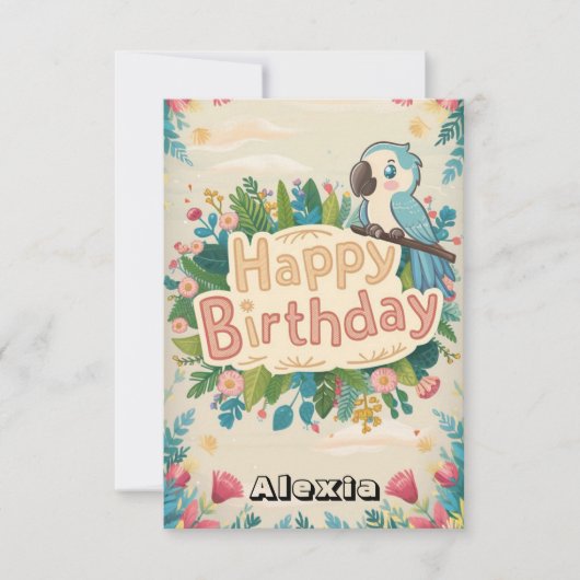 Pastel Simple Parrot Digital Geburtstag Karte (Vorderseite)