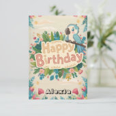 Pastel Simple Parrot Digital Geburtstag Karte (Stehend Vorderseite)