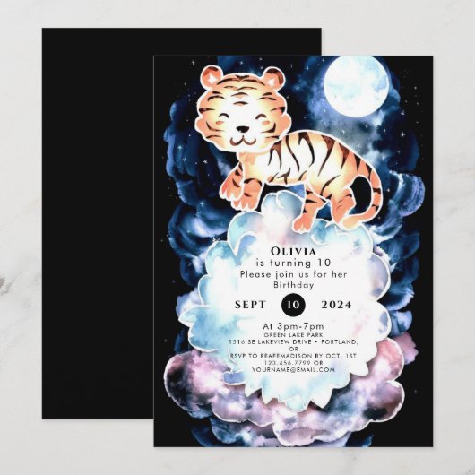 Pastel Simple Tiger Geburtstag Einladung (Vorne/Hinten)