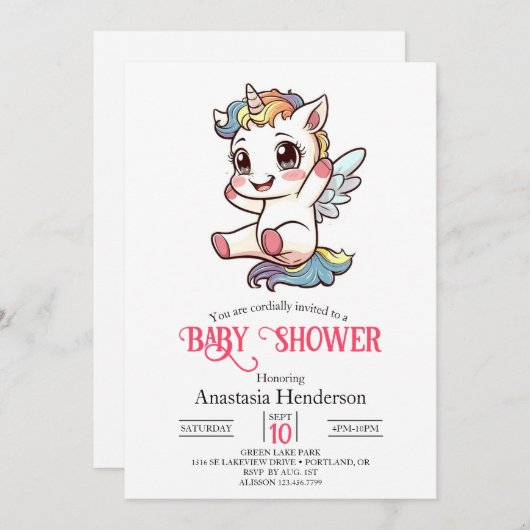 Pastel Simple Unicorn Kinderdusche Einladung (Vorne/Hinten)