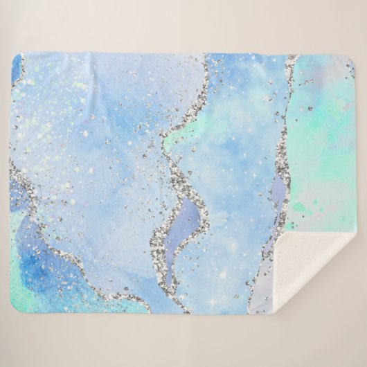 *~* Pastel Sky Blue Agate Silver GLITZER AP8 Sherpadecke (Vorderseite (Horizontal))