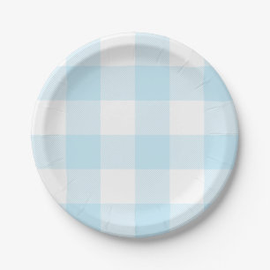 Pastel Sky Blue Gingham Kariertes Muster Pappteller