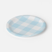 Pastel Sky Blue Gingham Kariertes Muster Pappteller (Schrägansicht)